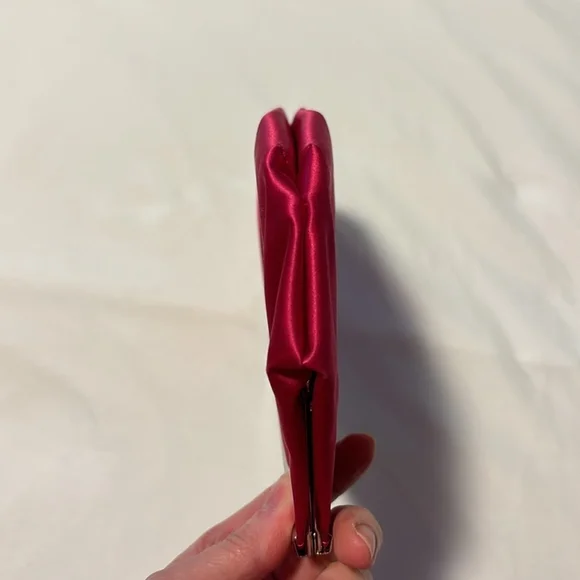 BANANA REPUBLIC satin clutch purse silver toned hardware lined pocket hot pink - Picture 9 of 14